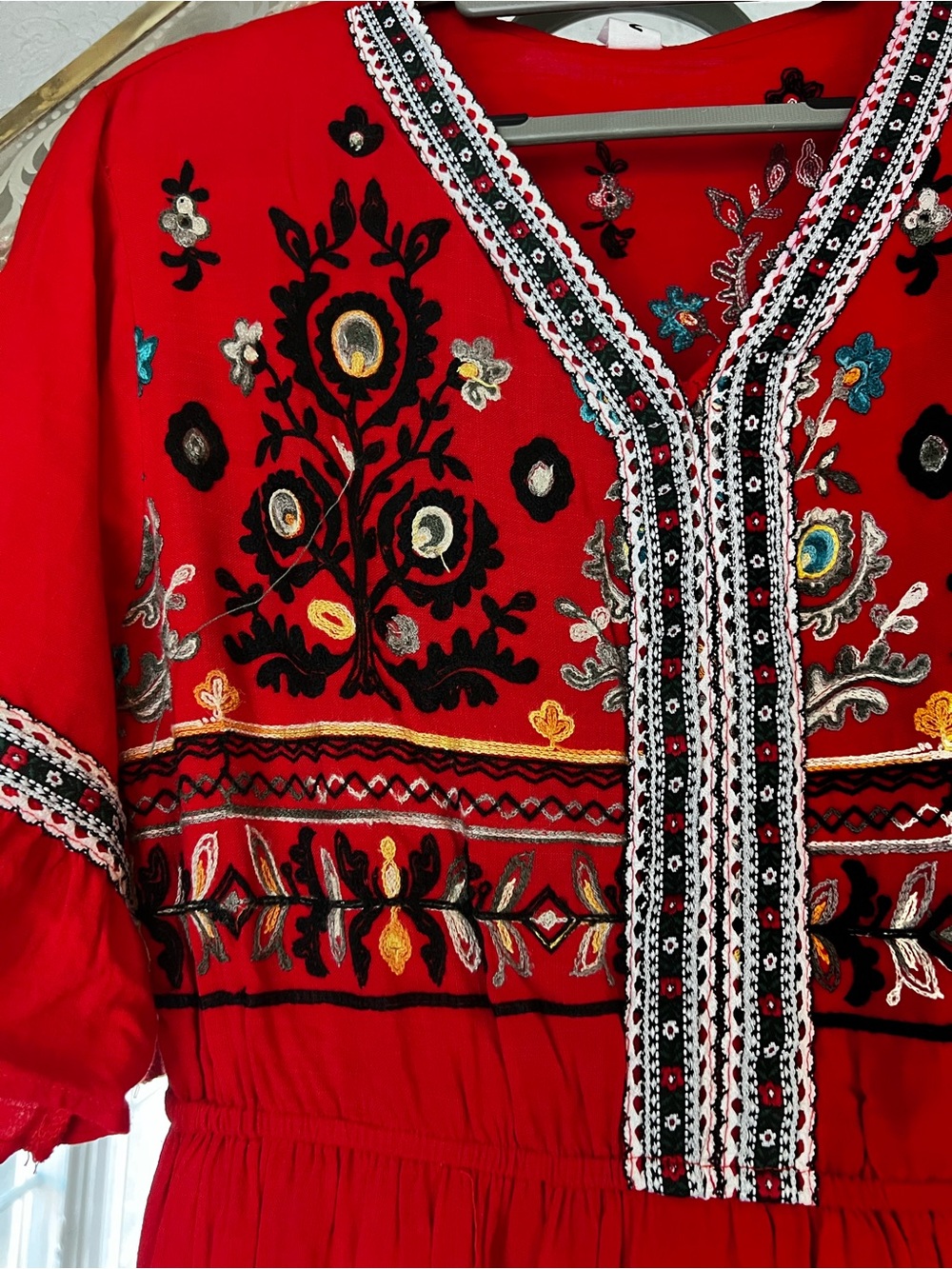Size Large Red Embroidered Boho Dress - Picture 3 of 4